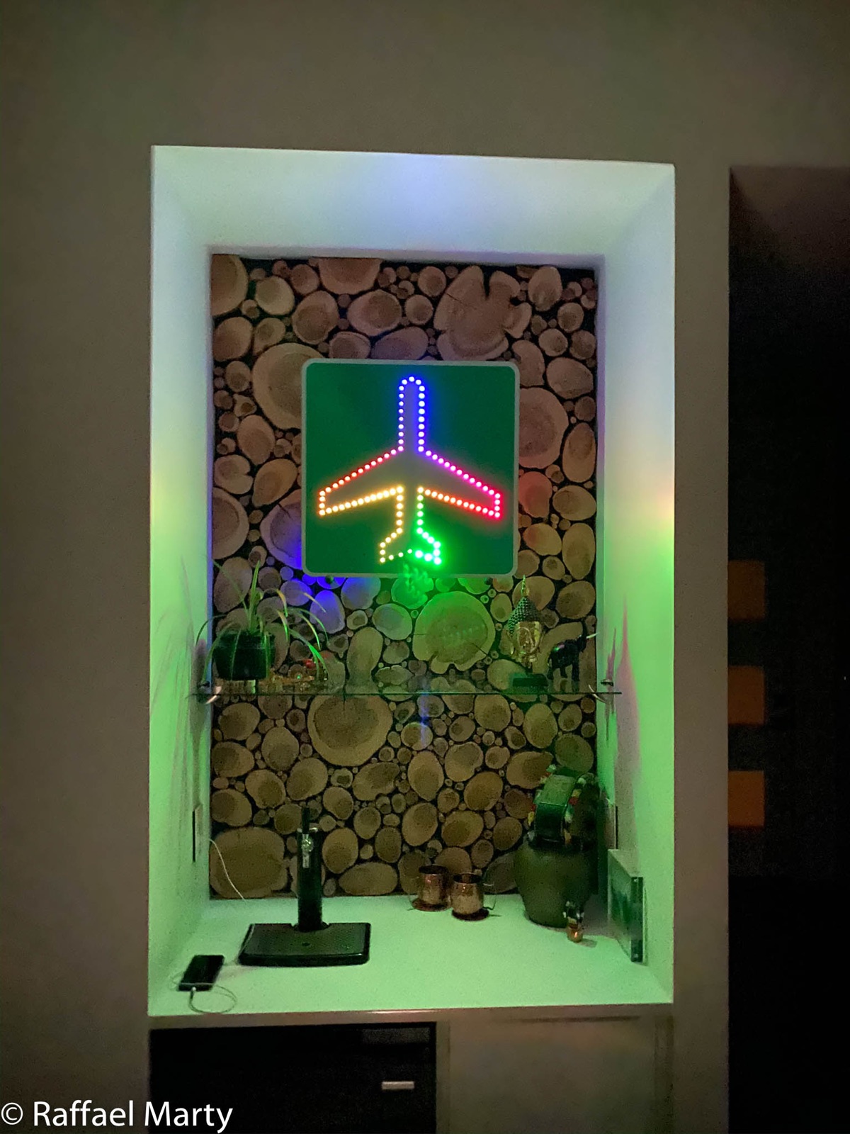 Finished airplane sign illuminated